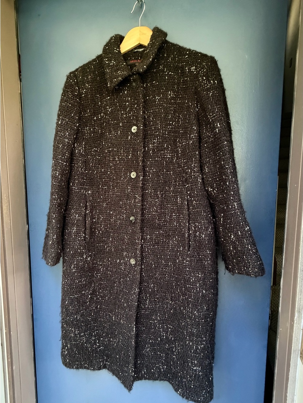 Anne Klein Black Tweed Button-Up Coat